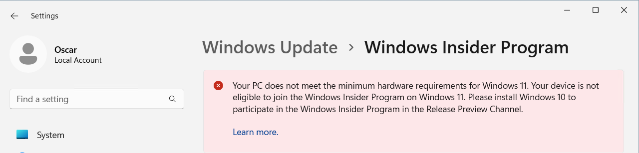 Error message due to size of the VM
